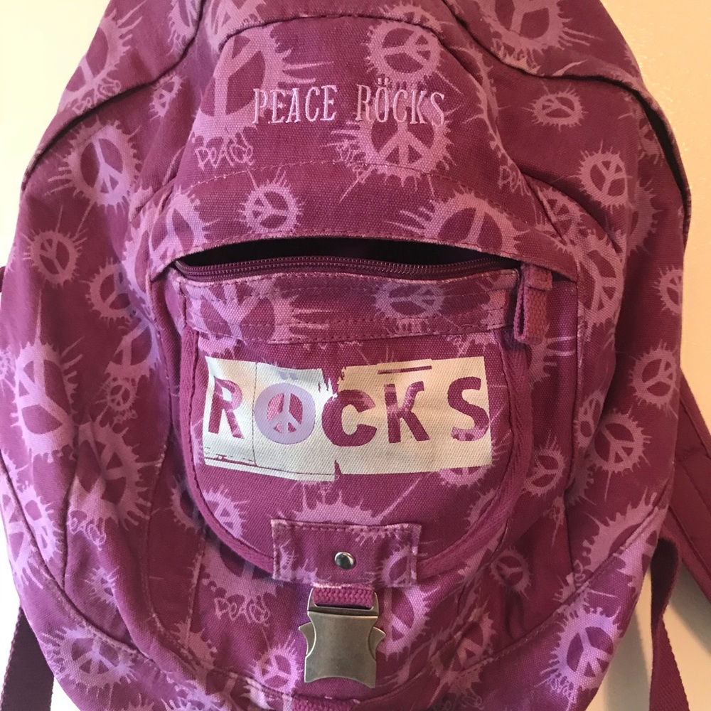 Purple “Peace Rocks” backpack